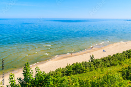 A view of sandy beach from cliff in Jastrzebia Gora coastal village, Baltic Sea, Poland