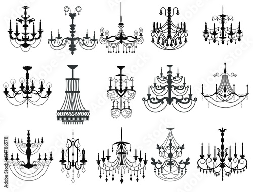 Classic chandelier Set Collection. Luxury decor accessory design. Vector illustration sketch