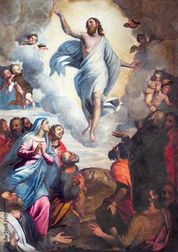 BRESCIA WŁOCHY, MAJ, - 22, 2016: Obrazu wniebowstąpienie władyka w kościelnym kościół Santa Maria Del Carmine Bernardino Gandino (1587, 1651).