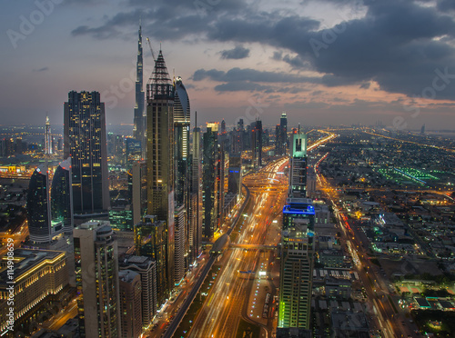 Night cityscape of Dubai, United Arab Emirates
