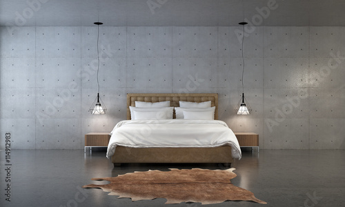 3d rendering of bedroom design with concrete wall