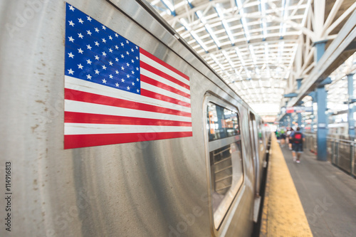 United States flag on a subway train