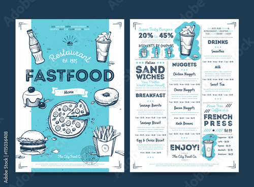 Restaurant cafe menu template design on chalkboard background vector illustration