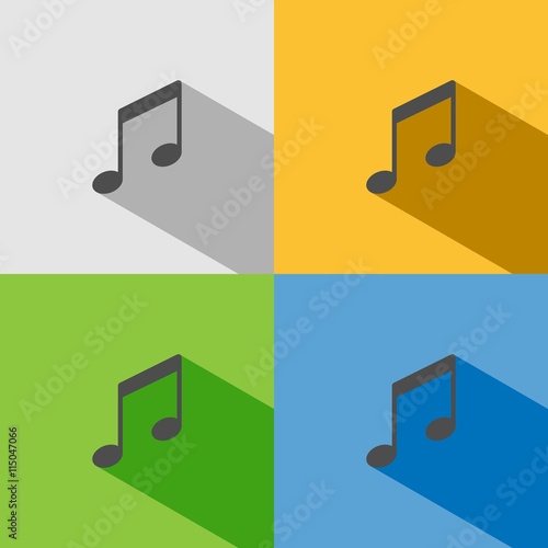 Icono de nota musical sobre fondos de colores