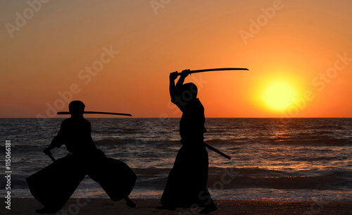 Men silhouettes practicing Aikido