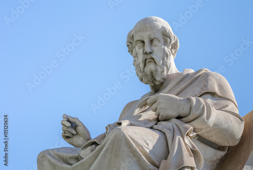 Marble Statue of the Great Ancient Greek Philosopher Plato on Sky Background 