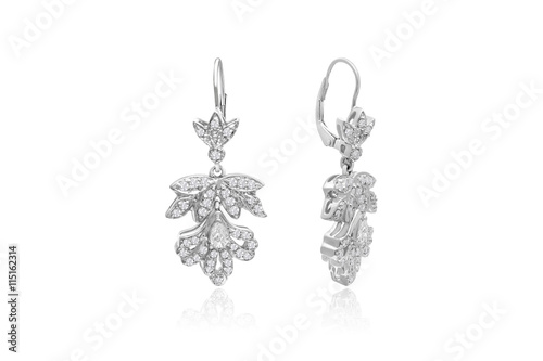 14 Karat White Gold Vintage Diamond Flower Dangle Earrings