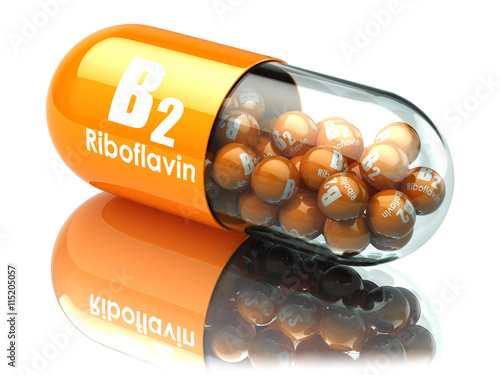 Vitamin B2 capsule. Pill with riboflavin. Dietary supplements.