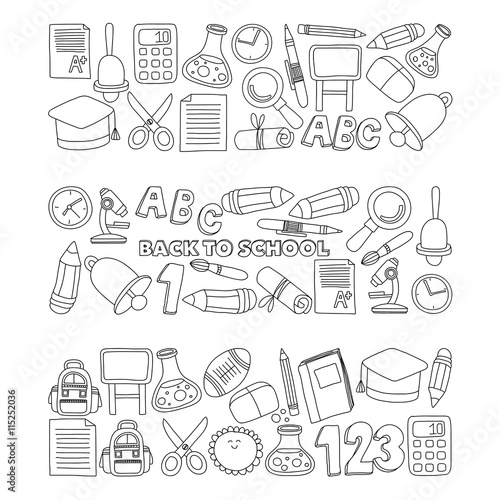 Vector doodle set of education symbols Back to school