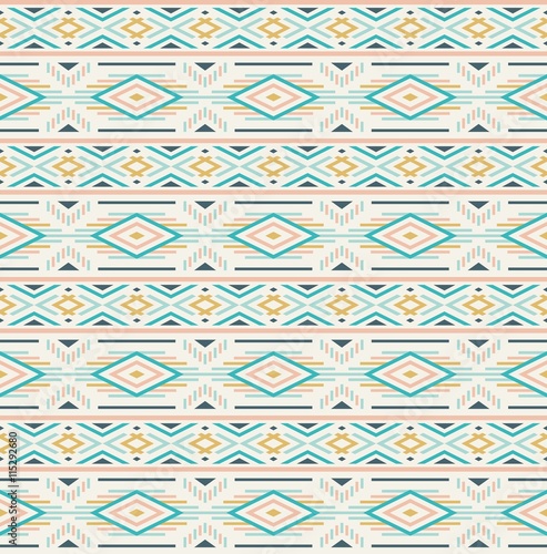 Ethnic pattern design. Seamless pattern. Navajo geometric print. Rustic decorative ornament. Cloth design, wallpaper, wrapping. Vector illustration. Abstract geometric pattern. Native American pattern