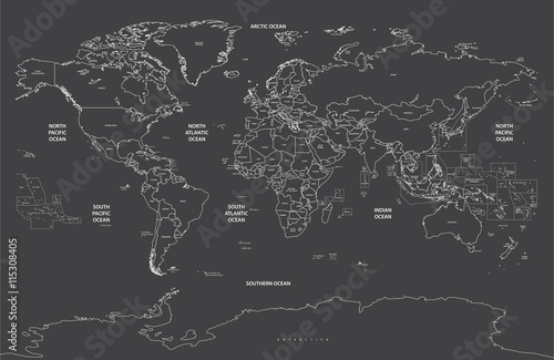 political world map contour on soft black background vector illustration