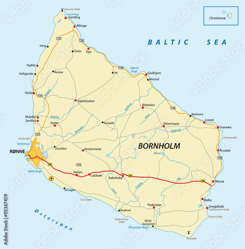 vector road map of the Danish island bornholm in the Baltic sea