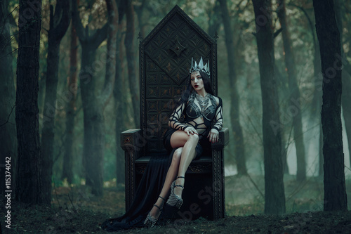 dark evil queen sitting on a luxurious throne, wild Princess , vampire , hip toning , creative color,dark boho