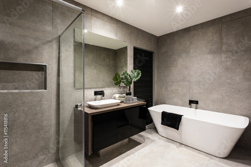 Modern bathroom with a shower area and bathtub