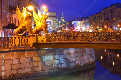 St. Petersburg, Russia. Night city. Bankovsky Bridge. White night.
