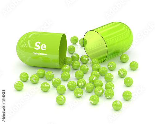 3d rendered selenium Se pill over white background