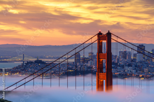 Early morning low fog at Golden Gate Bridge