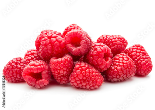 ripe raspberries isolated on white background close up