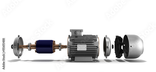 electric motor in disassembled state 3d render on a white backgr