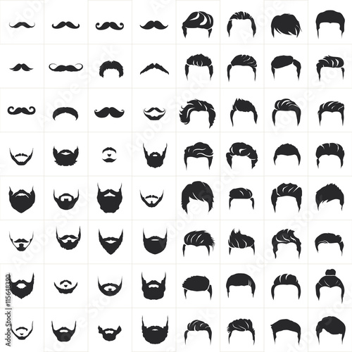 Hipster style infographics elements and icons set for retro design.Hipster hair and beards, fashion vector illustration set