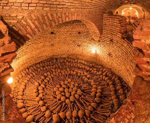 LIMA, PERU - CIRCA 2016: View of catacombs in San Francisco church circa 2016 in Lima, Peru.