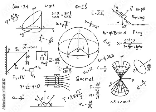 Hand drawn physics formulas Science knowledge education.