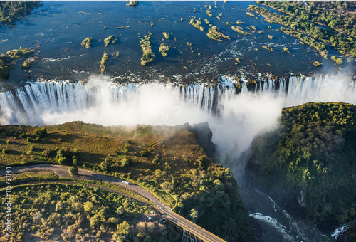 View of the Falls from a height of bird flight. Victoria Falls. Mosi-oa-Tunya National park.Zambiya. and World Heritage Site. Zimbabwe. 