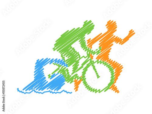 Vector colored linear silhouette triathlete