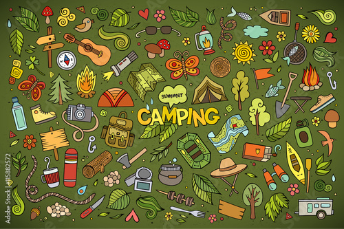 Camping nature symbols and objects