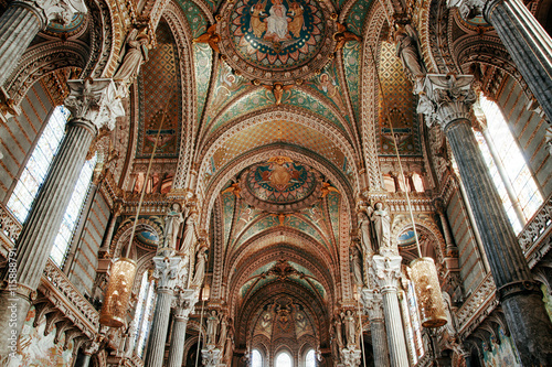 Inside of the Basilica of Notre-Dame de Fourviere in Lyon, France