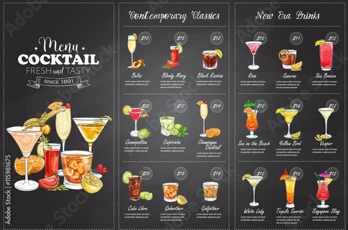 Front Drawing horisontal cocktail menu design