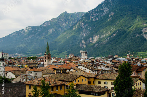 Panoramic veiw on Trento with green montains as a background
