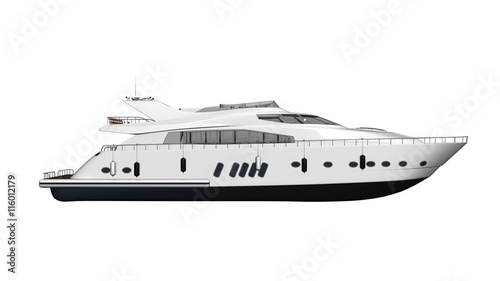 Ship, yacht, luxury boat, vessel isolated on white background, side view