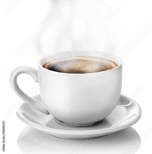 white cup of coffee isolated on the white background