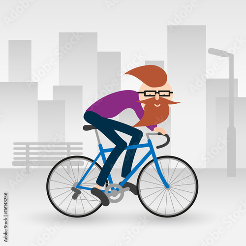 mężczyzna hipster jadący rowerem wektor