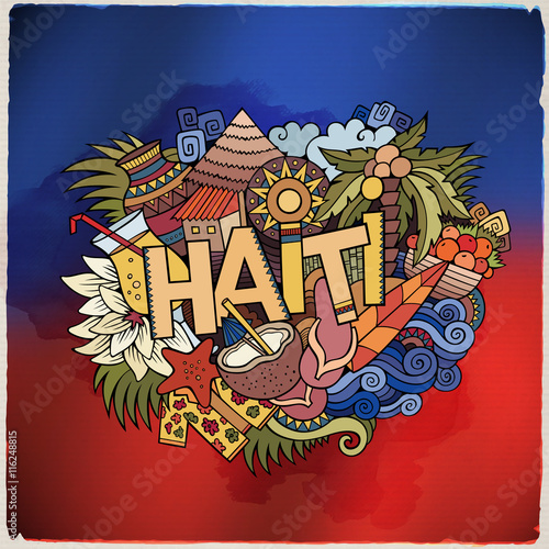 Haiti hand lettering and doodles elements