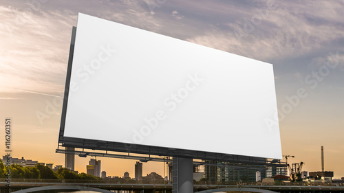 3D illustration of blank white billboard against sky.