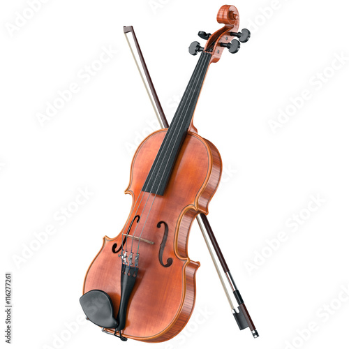 Violin stringed classical musical equipment. 3D graphic