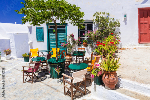 Colors of Greece series - cute bars and tavernas, Amorgos island, Chora village