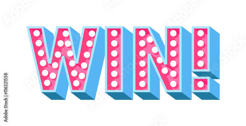 Win sign with colour confetti vector paper illustration. Success luck message contest promotion win text. Banner competition award lucky lottery word win text. Shop or web site reward gamble champion