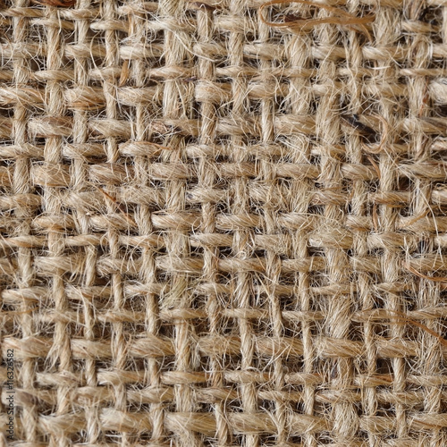 Close up of natural burlap hessian sacking for background.