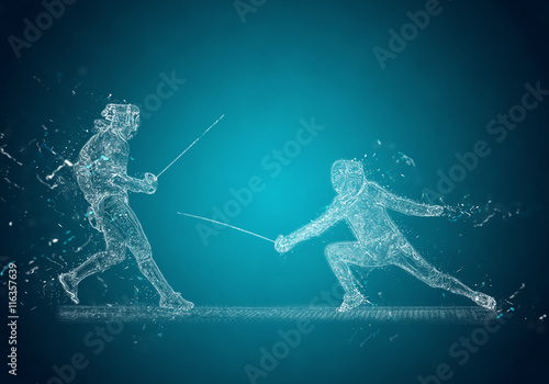 Abstract Sabre Fencers. Crystal ice effect