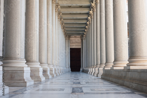 Path between colonnade, symbol of unknown and mystery