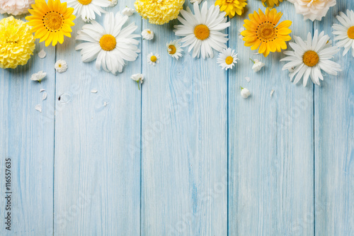 Garden flowers over wood