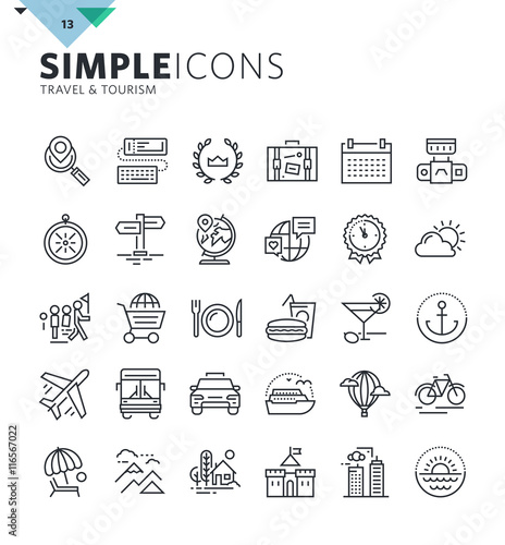 Modern thin line icons of travel and tourism. Premium quality outline symbol collection for web and graphic design, mobile app. Mono linear pictograms, infographics and web elements pack.