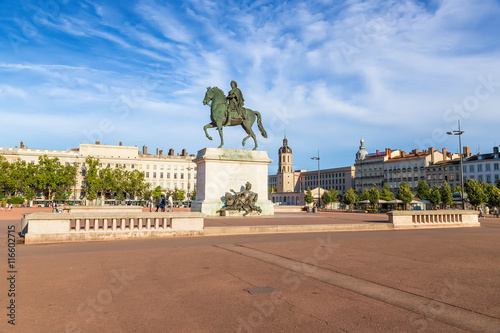 Lyon, France. The bronze equestrian statue of Louis XIV in the center of Place Bellecour, 1825