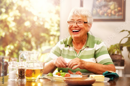 Elderly Lady has a Meal at Home