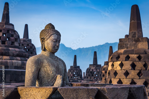 Buddha statue in Borobudur Temple, Java island, Indonesia.