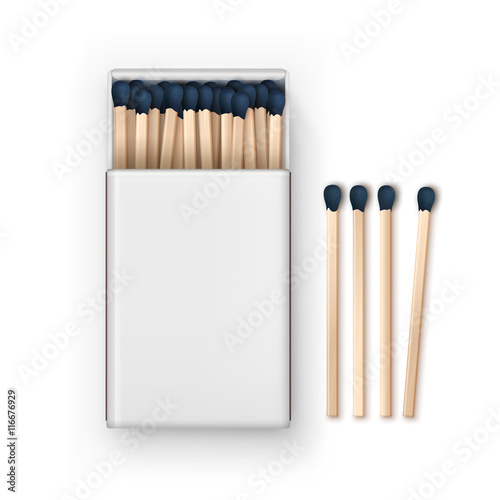Vector Opened Blank Box Of Blue Matches Top View Isolated on White Background