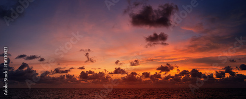 Picturesque beautiful view of sky at sunset over tropical ocean
